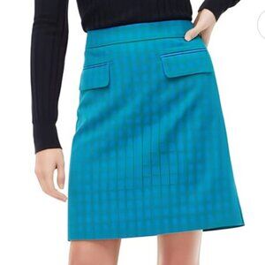 NWT J. Crew Teal Blue & Green Gingham Check Mini Skirt